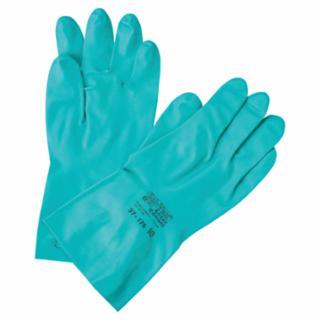 AlphaTec Solvex 37-175 Nitrile Gloves, Gauntlet Cuff, Cotton Flock Lined, Green, 17 mil, 12 PR/DZ
