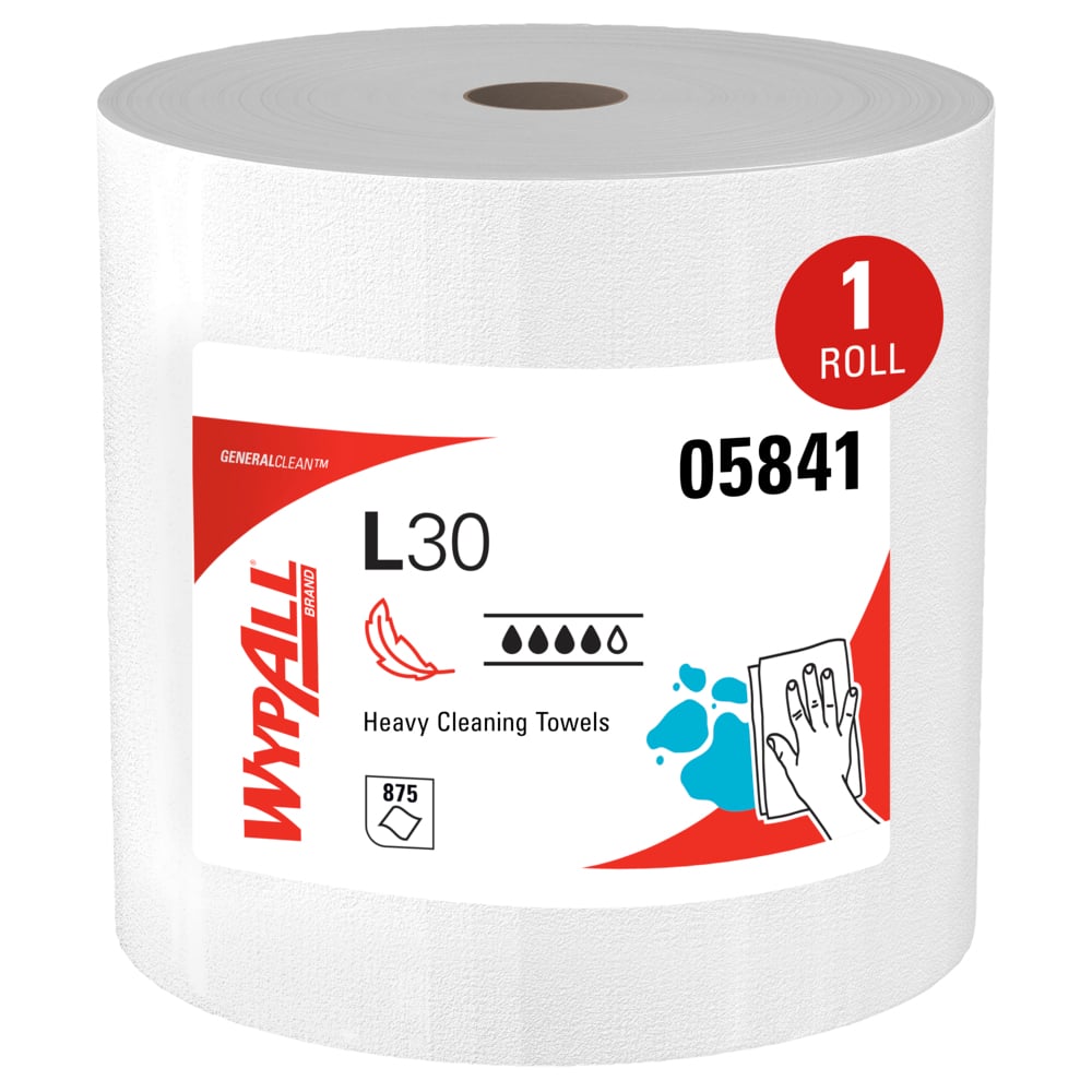 WypAll* 05841 L30 Wipers, White, 12.4 in W x 13.4 in L, Jumbo Roll, 1 Roll