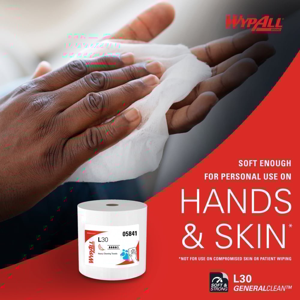 WypAll* 05841 L30 Wipers, White, 12.4 in W x 13.4 in L, Jumbo Roll, 1 Roll