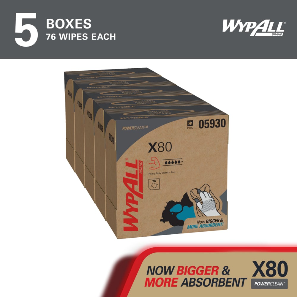 WypAll 05930 PowerClean X80 Heavy Duty Cloths 5/CASE