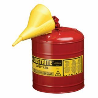 Justrite 7125100 Type l Steel Safety Can, Gas, 2.5 gal, Red, Includes SS Flame Arrestor/Swinging Handle