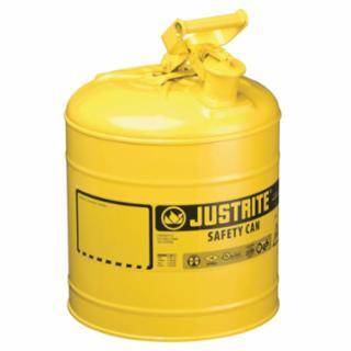 Justrite 7150200 Type l Steel Safety Can, Diesel, 5 gal, Yellow, Includes Stainless Steel Flame Arrestor; Swinging Handle