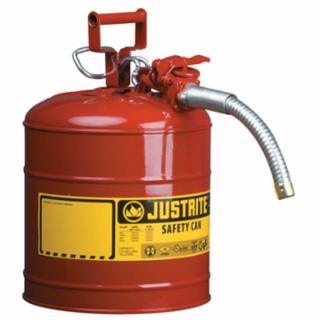 Justrite 7250130 Type II AccuFlow™ Safety Can, Gas, 5 gal, Red, Includes 1 in OD Flexible Metal Hose