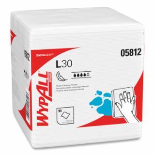 WypAll* 05812 L30 Wipers, White, 12 in W x 12-1/2 in L, 1/4 Fold, 90 per Pack/ 12 PK/CS