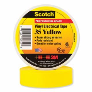Scotch 102571 Vinyl Electrical Color Coding Tape, 35, 1/2 in W x 20 ft L, Yellow 6/PK
