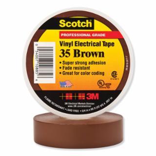 Scotch 108856 Vinyl Electrical Color Coding Tape, 35, 3/4 in W x 66 ft L, Brown 6/PK