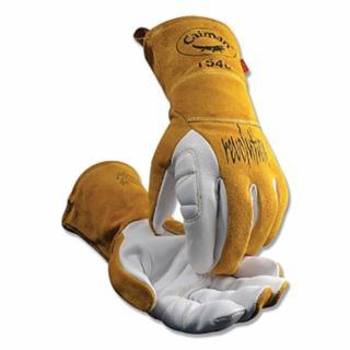 Caiman 1540 revolution® Premium Goat Grain Unlined Palm TIG/Multi-Task Welding Gloves, Cowhide Cuff, Gold/Pearl White EA