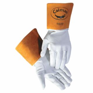 Caiman 1600 Goat Grain Leather/Cowhide Cuff Unlined Welding Gloves, White/Gold, 4 in cuff