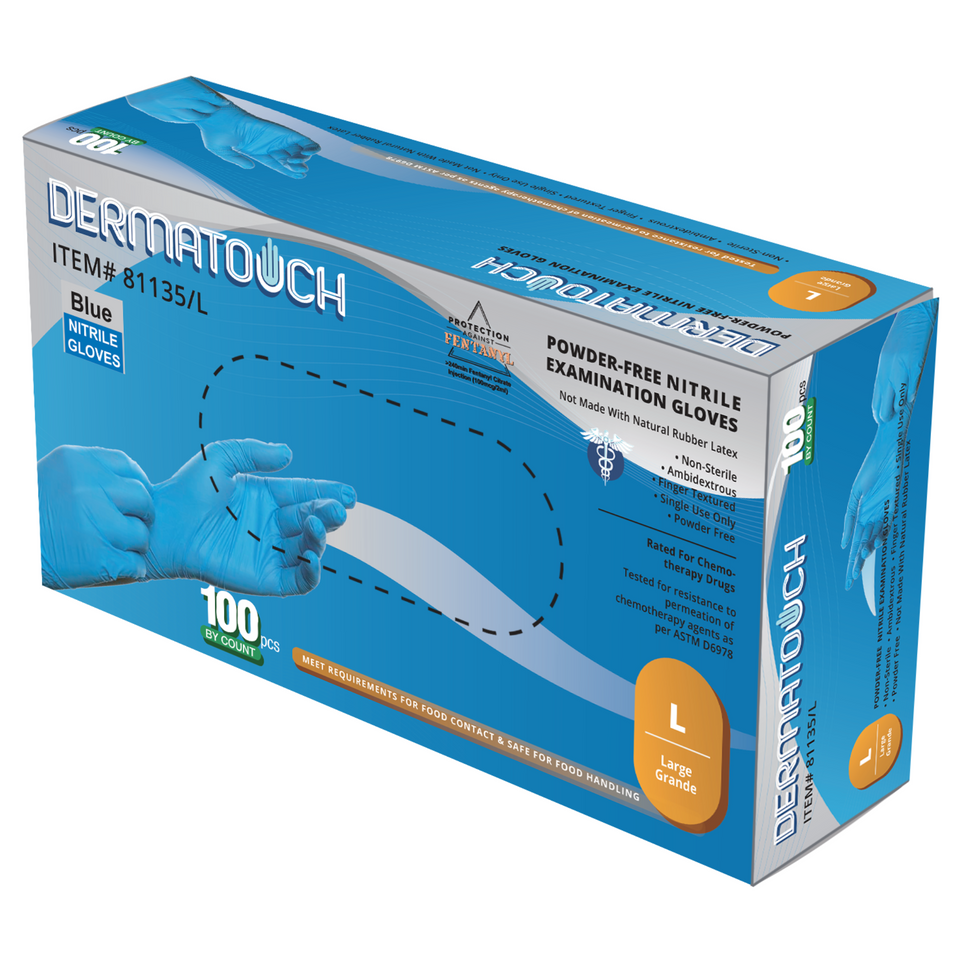 Dermatouch 81135 3.5 Mil blue nitrile disposable gloves 10 BX/CS