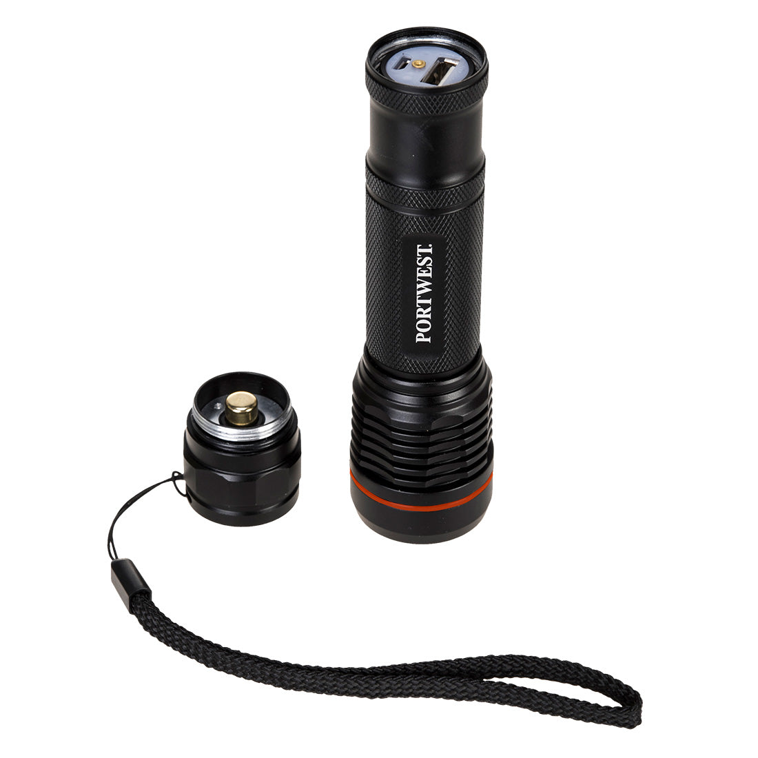 Portwest PA75 USB Rechargeable Flashlight - Black