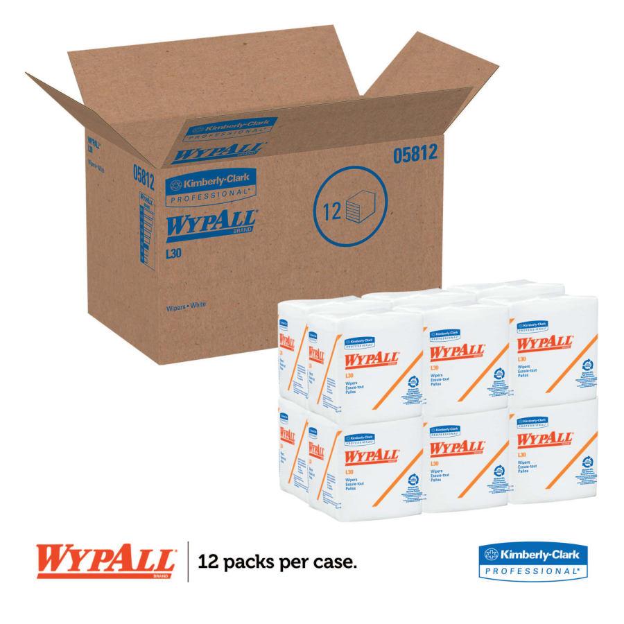 WypAll* 05812 L30 Wipers, White, 12 in W x 12-1/2 in L, 1/4 Fold, 90 per Pack/ 12 PK/CS