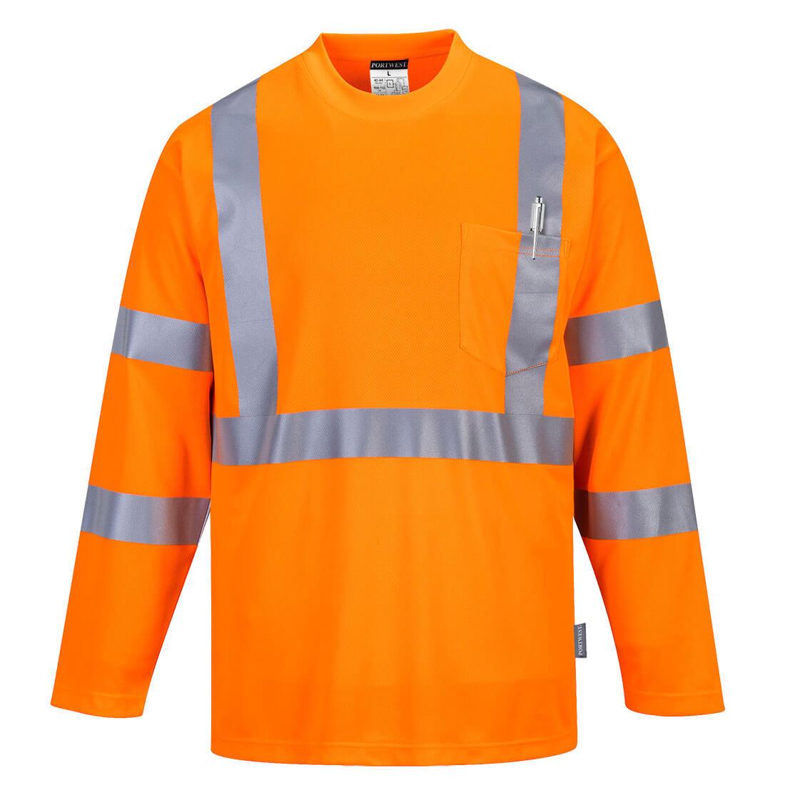 Hi-Vis Long Sleeve Pocket T-Shirt - Orange