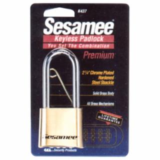 K437 Sesamee® Keyless Padlock, 5/16 in Shackle dia, 2-1/4 in L X 1 in W, Brass, Carded