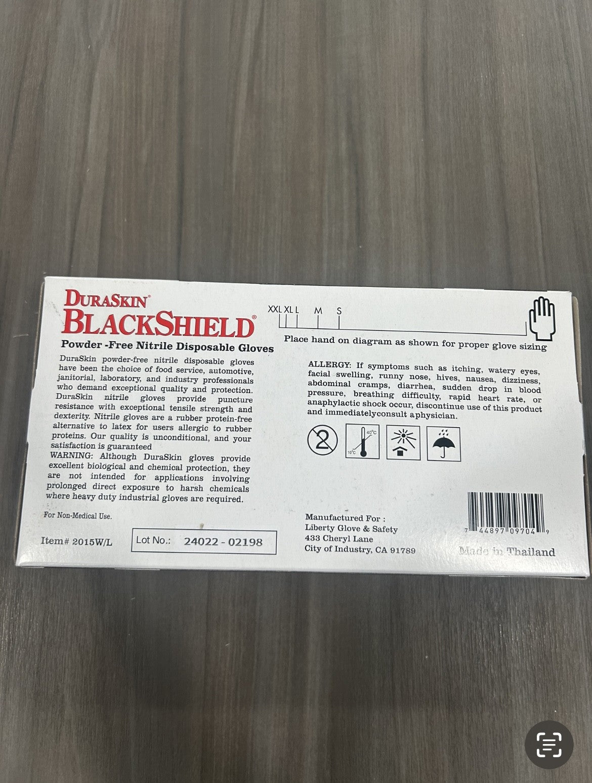 Liberty Safety 2015W DURASKIN« BLACK NITRILE DISPOSABLE GLOVES - Black 10 boxes/case