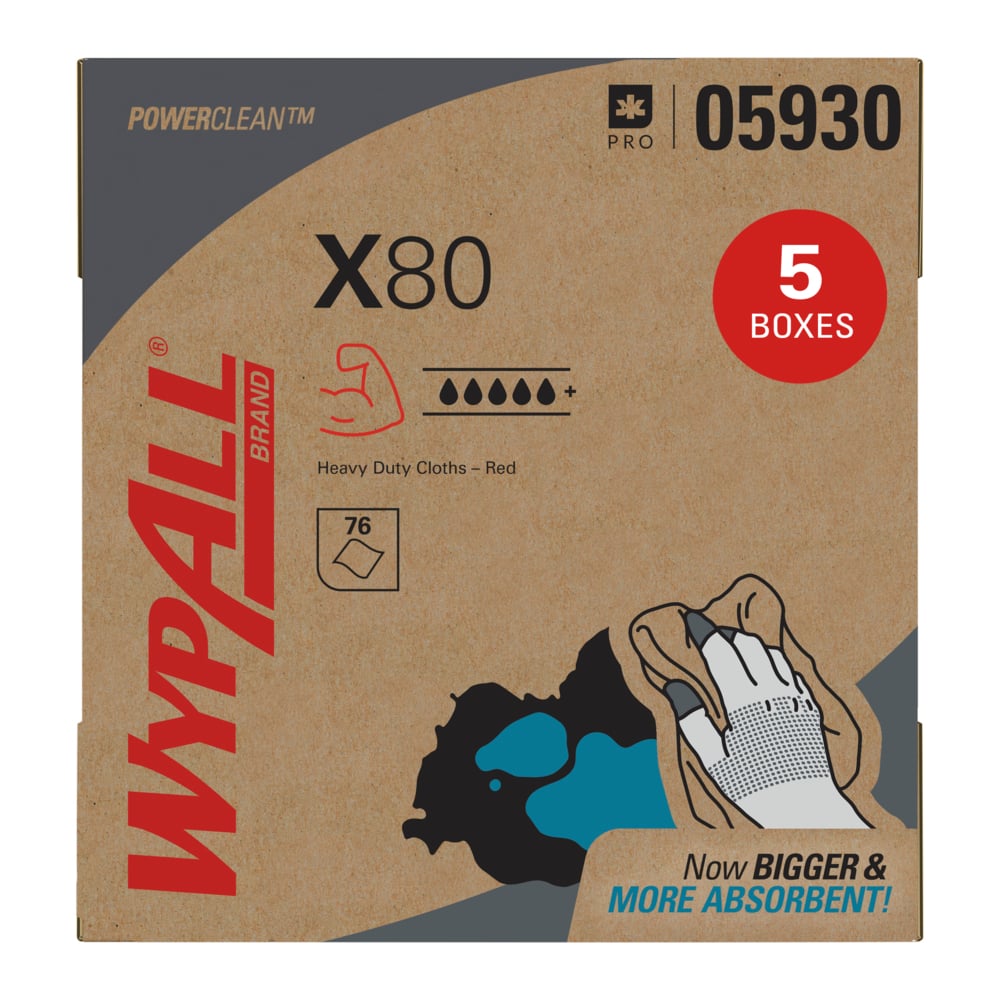 WypAll 05930 PowerClean X80 Heavy Duty Cloths 5/CASE