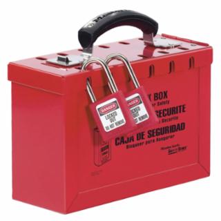 498A Group Lock Box, 9-1/4 in L, 6 in H, 3-3/4 in W, Steel, Red