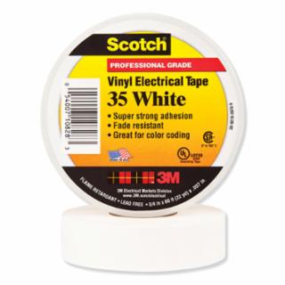 102328 Vinyl Electrical Color Coding Tape, 35, 1/2 in W x 20 ft L, White 6/PK