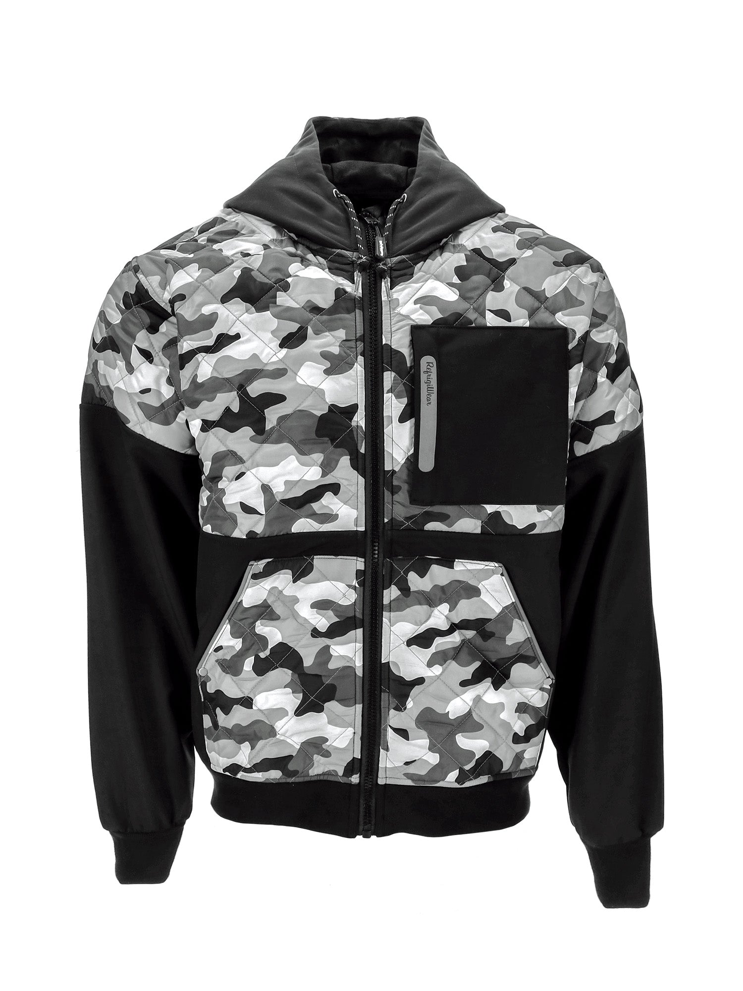 8725 Camo Diamond Quilted Hooded Jacket Black Camo