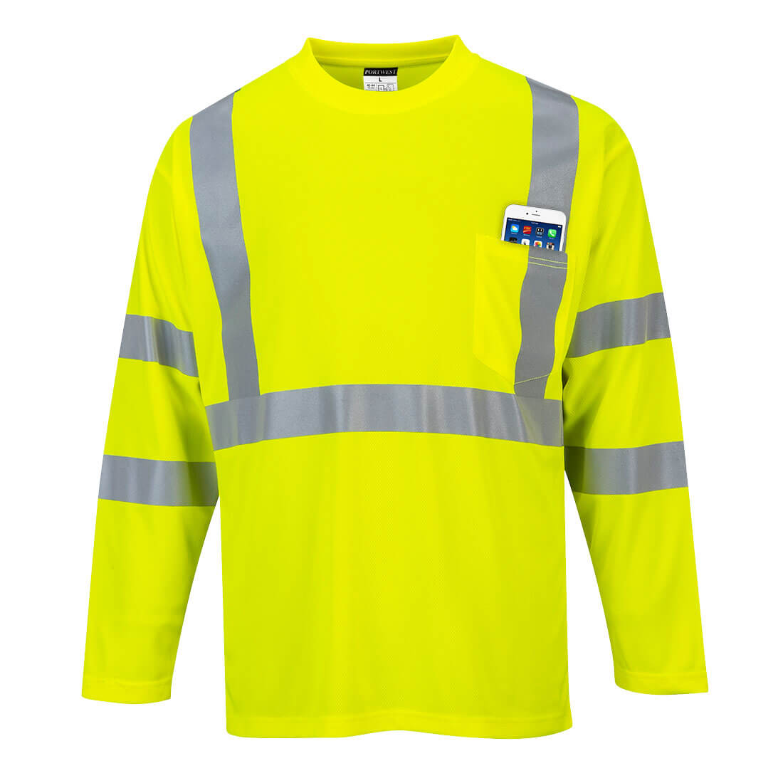 Hi-Vis Long Sleeve Pocket T-Shirt - Yellow Tall