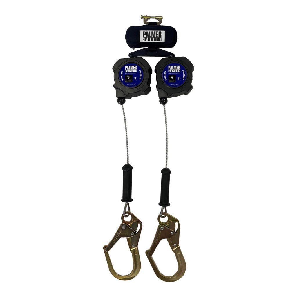 Palmer Safety SRL8222T MicroBEAST EDGE™ Series 8’ Twin Leading Edge Lightweight Cable SRL with Rebar Hooks