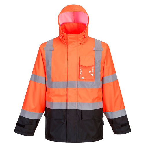 Hi-Vis Contrast Rain Jacket - Orange/Black