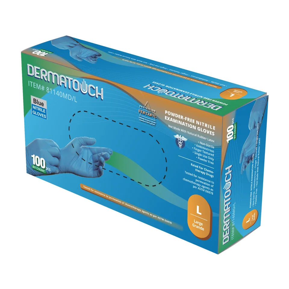 81140MD Dermatouch 4.5 Mil Blue Nitrile Examination Gloves Powder-Free 10/CS