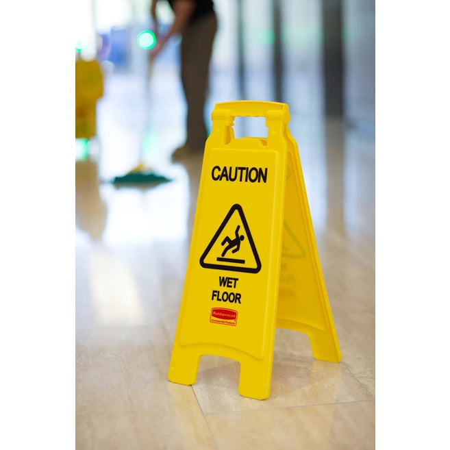 FG611277YEL "Caution Wet Floor" Sign, 2 Sided, 26", Yellow