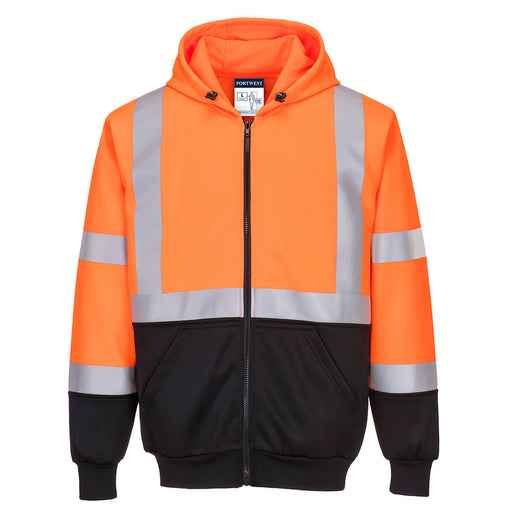 Hi-Vis Two-Tone Zipped Hoodie - Orange/Black