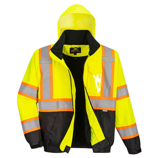 Hi-Vis 2-in-1 Contrast Tape Bomber Jacket - Yellow/Black